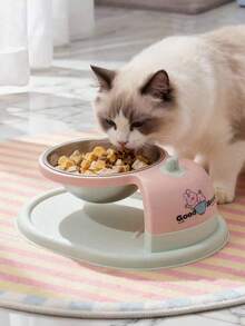 1pc Cat Bowl Stand, Ergonomic Design Raised Pet Bowl To Protect Neck, Anti-Spill Pet Feeder, Detachable Material, Suitable For Dog & Cat Dry And Wet Food, Easy To Clean - Single Bowl - View 1