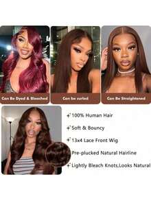 34 Inch Glueless Wigs Human Hair Pre Plucked Brown 13x4/13*6 HD Lace Front Wigs Human Hair Glueless 200% Density Body Wave Lace Front Wigs Human Hair With Baby Hair - S4 - 查看 9