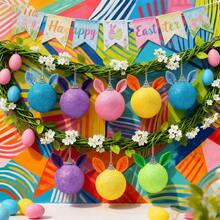 6 Pcs Easter Bunny Egg Ornaments Colorful Animal Ear Decorated 3D Egg Hanging Decorations For Home Party Celebrations - 多彩的 - 查看 4