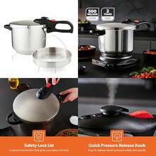 6L Stainless Steel Pressure Cooker Induction Hob Compatible Cooker Quick Pressure Release Dual Handles For Fast Cooking At Home Or In Catering Kitchens Energy Efficient Safety Lock Silver - Silver - View 1