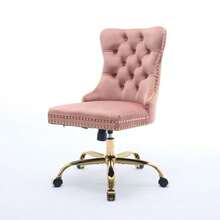 Modern Office Chair In Tufted Velvet With Gold Metal Base, Adjustable And Swivel (Pink), DE1923PK - Pink - View 9