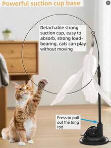 1个羽毛逗猫棒，带强力吸盘，可牢固吸附在地板上。这款互动猫玩具适合室内玩耍和锻炼，无需电池。 - 彩色 - 查看 5