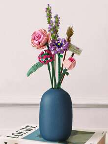 1件LOZ积木花束，玫瑰和薰衣草永生花装饰品礼品（不含花瓶） - 杏色 - 查看 3