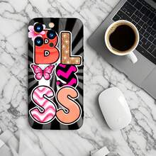1PC Phone Case ,  Colorful Letters Butterfly Flower Pattern , Stylish Phone Case, Phone Decoration, All-around Lens Protection, Creative Small Gift, Funny Gift for Boys and Girls - Negro - Ver 6