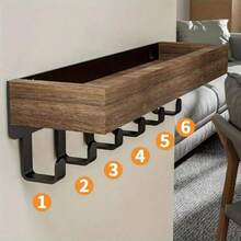 1 pieza Organizador de pared montado en la pared de madera vintage con 6 ganchos, estante de almacenamiento flotante y soporte para llaves/correo. Organizador de entrada de estilo nórdico minimalista con bandeja de madera, multiusos para cocina, dormitorio, baño y pasillo. Decoración del hogar ideal, adecuado como regalo de Navidad, Año Nuevo, cumpleaños, Día de la Madre para amigos y madres. - Multicolor - Ver 9