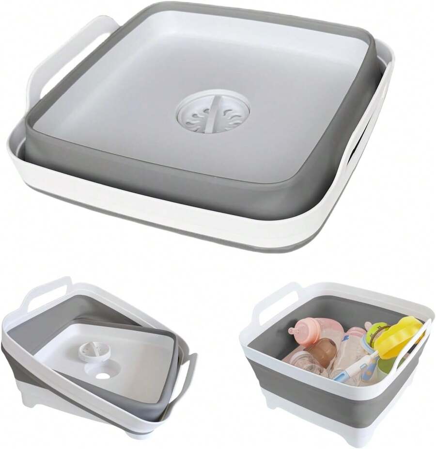 1 Pack Collapsible Dish Basin 2.4 Gallon Foldable Kitchen Sink With Drain Plug, Space-Saving Gray Washing Basin For RV Camping, Dishwashing, Vegetable & Fruit Cleaning - Ideal Gift For Campers - Xám - Xem 1