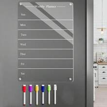1 Set Acrylic Magnetic Fridge Calendar With Markers, Clear Dry Erase Board For Weekly Meal Planning, Grocery List & Chore Chart, Kitchen Organization - Multicolor - View 8