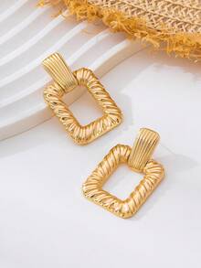 1 Pair Handmade Classic Versatile Gold Textured Hollow Geometric Pendant Earrings, Women Jewelry - Yellow Gold - View 3