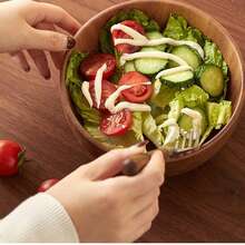 Bát đựng salad Elmwood thủ công, Đĩa đựng bằng gỗ tròn lớn, Bộ đồ ăn sang trọng dùng cho gia đình và nhà hàng, Bát gỗ thanh lịch, Hoa văn vân gỗ độc đáo, Đồ dùng học tập - Màu nâu  Mocha - Xem 7