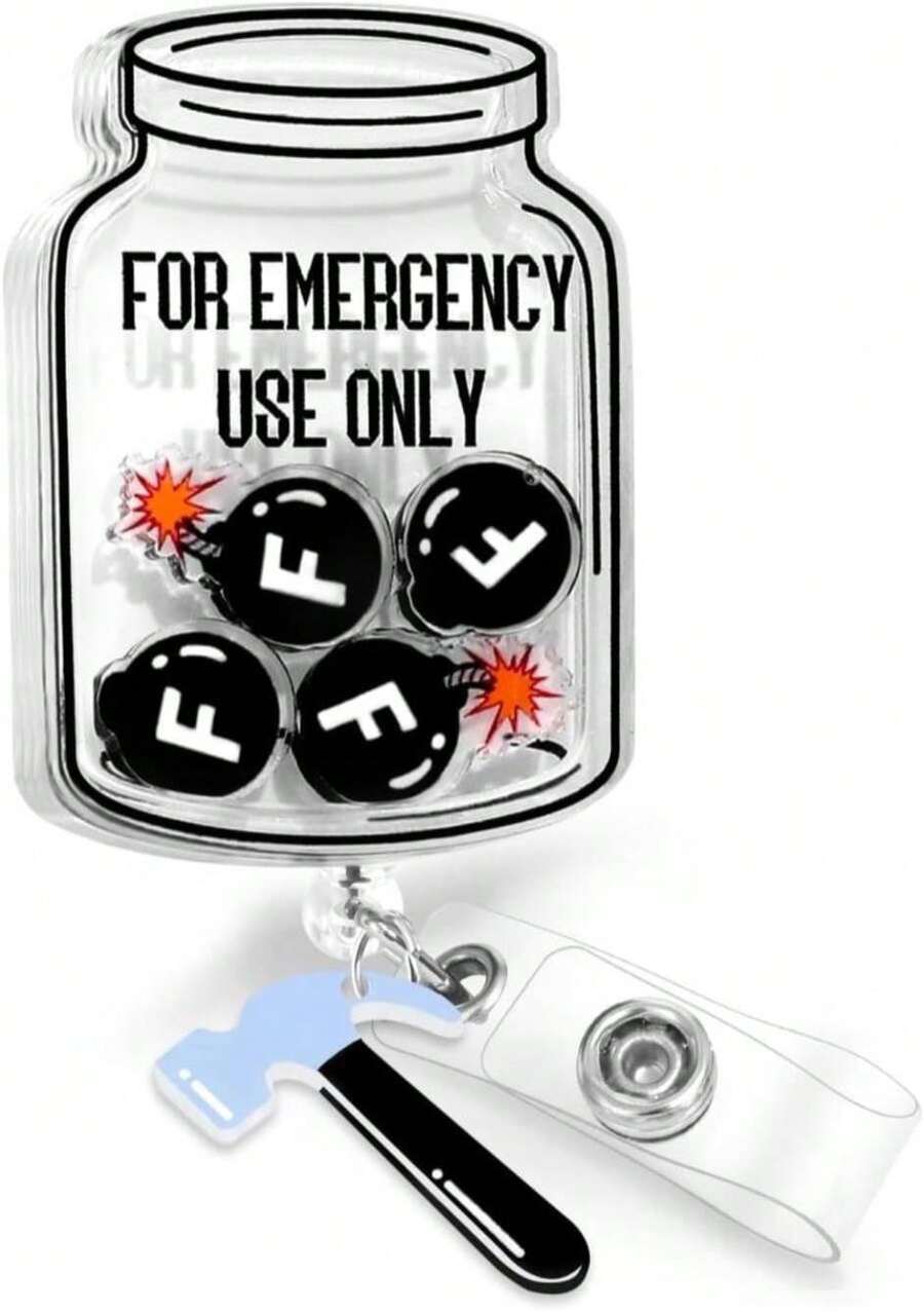 Plifal Badge Reel Holder Clip - Funny Bombs Black Retractable ID Name Card Badge Reel With Charm Alligator Clip, Office Nurse Nursing Medical Worker Student Accessories Gifts - ColorE - 查看 1