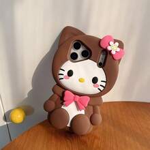 Cat Element Pink Silicone Shockproof Novelty Case [Sanrio Silicone Protective Case] 1pc Fashionable & Creative Brown Bow Kitty Cat Sanrio Silicone Waterproof Shockproof Phone Case, Compatible With Apple 17 Series, 11/12/12 Pro, 13/14/15, 13 Pro/14 Pro/15 Pro, 12 Pro Max/13 Pro Max/14 Pro Max/15 Pro Max, 16, 16 Pro, 16 Pro Max, 17, 17 Pro, 17 Pro Max, Brown Kitty, Anime, Sitting Pose, Floral Spring Birthday Gift - Brown - View 2
