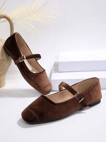 New Spring/Autumn Women's French Style Flat Mary Jane Shoes, Strap Patchwork Design, Versatile - Coffee Brown - View 6