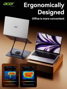 Acer AMS021 Laptop & Tablet 2-In-1 Desktop Stand, Ergonomic Riser, Silicone Non-Slip Foldable Portable, Adjustable Height, Carbon Steel Structure High-Efficiency Cooling Base, Fits Laptops & Tablets Up To 18 Inches - Grey - View 5