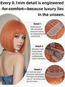 12 Inch Orange Short Bob Wig - Suitable For Beginners, Heat Resistant Synthetic Hair, With Bangs, Suitable For Daily Wear And Cosplay - Multicolor - View 4