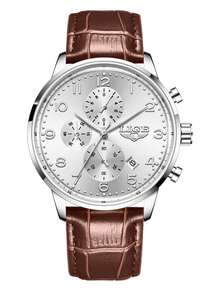 LIGE Men's Business Casual Watch Classic Three-Eye Clock Style Quartz Watch Waterproof Date Fashion Daily Wear, Gift Watch For Friends - Brown - View 13