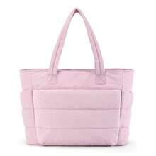 Sac fourre-tout pour femme, sac à main léger et moelleux avec compartiments, sac à bandoulière matelassé, sac à main en polyester, idéal pour les voyages, le travail et le fitness. - Rose bonbon - Voir 8