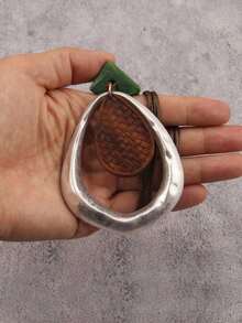 1条咖啡色蜡绳银色水滴锌合金毛衣链项链，女士时尚奢华长项链，日常配饰，节日礼物，情人节礼物，母亲节礼物 - 銀色水滴形 - 查看 3