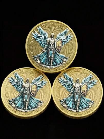 1pc Archangel Michael Challenge Coin - Psalm 91:10-11 - Inspirational Religious Collector's Coin, Comes With Transparent Display Case, Ideal For Gifting Or Commemorating