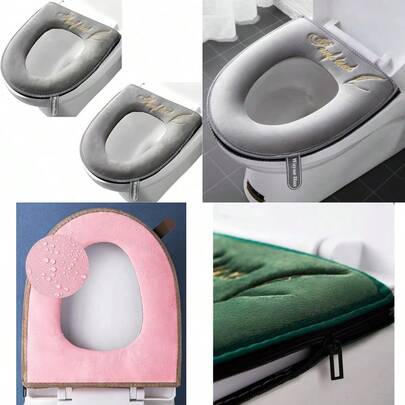 2 Pieces Thicker Bathroom Soft Toilet Seat Cover Pad With Handle Toilet Lid Cover Cushion Soft Thicker Washable Fits All Oval Toilet Seats Gray