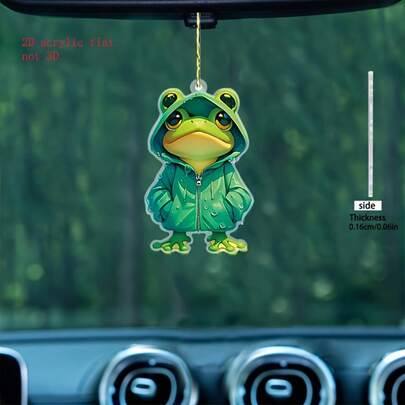 1pc Acrylic Frog Keychain & Car Pendant, 2D Design - Cute Green Frog, Adorable Backpack Charm, Ideal For Graduation, Teacher's Day, Birthday Gift