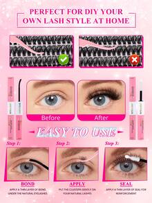 RITALASH 1598Pcs Large Capacity Mixed Styles Cluster Eyelash Set, D Curl Design, DIY Personal False Lashes Kit With Glue And Adhesive, Daily Use Party Use - Black - View 9