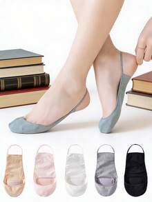 5 Pairs Of Women's Summer Soft Bottom Anti Slip And Anti-Wear Foot Cushion Sling Anti Slip Solid Color Half Palm High Heels Boat Socks