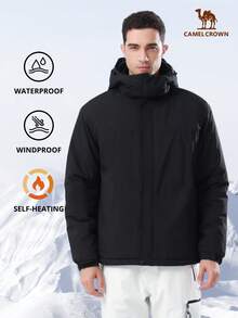 CAMEL CROWN 男士冬季滑雪服，登山雪地外套，防水可拆卸帽子，防风抓绒雨衣