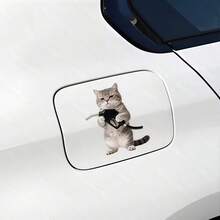 1张哭泣勤劳猫咪创意趣味逆向愈合汽车贴纸 - 可用于汽车油箱盖装饰 - 防水易贴，无胶 - 为您的爱车增添乐趣 - A - 查看 2