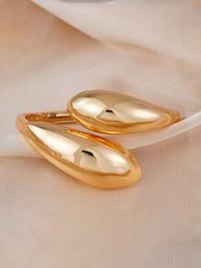 1PC Women's Fashion Teardrop Ring Golden Double Arc Finger Ring For Daily Wear - Yellow Gold - View 4