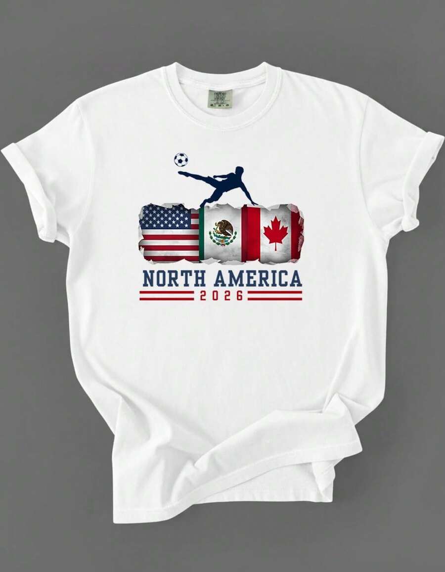 Unisex Football 2026 Shirt USA Mexico Canada Soccer Tee Football Fan Gift World Cup Supporter T-Shirt Soccer Player Grap - 白色 - 查看 1