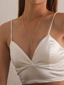 1条长款Y形链项链，配圆形珠子，适合日常佩戴和送礼（手工裁剪至合适长度，珠子数量可能有所不同）