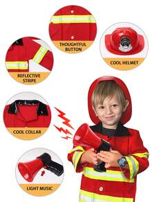 Children's Firefighter Role-Playing Set Includes Realistic Firefighting Gear Accessories: 1:1 Scale Fire Helmet + Exclusive Badge, Backpack-Style Fire Hose, Water Mist Extinguisher, Backpack-Style Water Gun With Adjustable Straps And Flow Control, Simulated Axe With Rounded Edges, Flashlight, Megaphone, And Wristwatch. - Multicolor - View 5