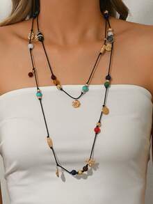 1件波西米亚风仿珍珠金链DIY手工流苏巴洛克仿珍珠吊坠项链，多风格百搭女士长项链，也可作手链、腰链、身体链佩戴