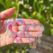 Colorful Love Earrings Valentine's Day Gradual Change Earrings Fashionable Sweet Acrylic Earrings--Please Remove The Protective Film Before Wearing - 炫彩 - 查看 2