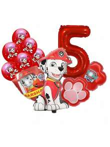 Paw Patrol 官方授权的汪汪队立大功红色狗狗数码乳胶铝膜气球生日派对装饰，生日快乐气球组合，完美生日礼物性别揭晓派对墙面装饰气球套装 - 彩色 - 查看 19