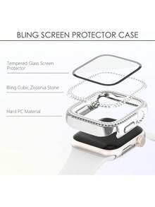 4pcs Sparkling Rhinestone Protective Case Compatible With Apple Watch Ultra/SE/12/11/10/9/8/7/6/5/4 Series, Fits 40/41/42/44/45/46/49mm Watch Face, With Screen Protector, Sparkling Protective Surface - Black + Silver + Pink + Rose Gold - View 3
