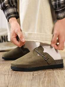 2双装男士厚底耐磨一脚蹬凉鞋，夏季户外可调节绑带舒适拖鞋，时尚男女情侣款勃肯鞋 - 棕色 - 查看 4