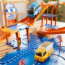 [Orange & Blue] 4-Tier Race Track Puzzle Kids Car Track Set For Kids 3+ With 3 Cars, Vehicle Toy Transportation Parts, Toddler Truck, Floor Puzzle Track Car Gift For Boys And Girls 3 4 5 6 7 8 Years Old - 藍色 - 查看 5