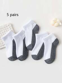 5 pares de calcetines cortos de malla de unicolor para niños, calcetines escolares para niños y niñas, calcetines para niños de color contrastante - Gris - Ver 8
