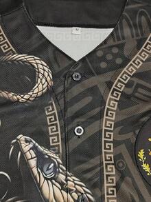 Men's Black & Gold Baseball Jersey, Mexico Letter Print + Embroidery Design, Loose V-Neck Short Sleeve Button-Up Sportswear Shirt, Suitable For Sports, Casual, Streetwear, Theme Parties, Unisex - Black - View 6