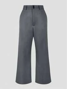 Quần ống đứng nữ, chất liệu polyester, có túi khóa kéo và chi tiết cúc, chất liệu không co giãn. - Màu xám đen - Xem 5