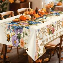 1件装2D复活节田园风格白色花朵蓝色蝴蝶米色桌布，有长方形和正方形两种形状可选。适用于客厅、餐厅和户外区域；厨房、餐桌、会议桌、茶几和梳妆台。 - 彩色 - 查看 4