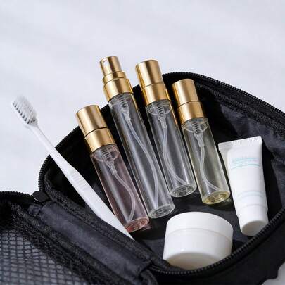 10个2毫升/3毫升/5毫升/10毫升便携式透明玻璃可灌装香水瓶，带铝制喷雾器，金色喷雾瓶，相同样品空瓶