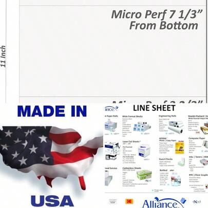 Perforated Paper Laser Cut Sheet 8.5x 11 Inch, 20 Lb, 92 Bright - Made In The USA (3.67 7.33 From Bottom, 2, 500 Sheets Case)