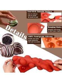 Molde de silicona antiadherente con 15 cavidades en forma de semiesfera, moldes de hornear pequeños para hacer chocolate, pasteles, gelatina, mousse, molde de silicona ideal para hacer en casa - Multicolor - Ver 5