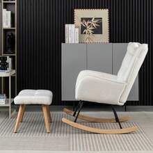 Ergonomic White Rocking Chair, 92 Cm High, 65 Cm Seat Width - Includes 1 Headrest And 1 Footrest (49 X 38 X 38 Cm), Stable Rubber Base, Maximum Load 113 Kg, Rocking Chair, Relaxation Chair - White - View 5