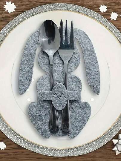 12ชิ้น ชุดใส่ช้อนส้อมลายกระต่ายอีสเตอร์ - ถุงใส่ช้อนส้อมผ้าสักหลาด, ซองใส่มีดและส้อมลายการ์ตูนสีสันสดใสสำหรับรับประทานอาหาร, ห้องครัว และของตกแต่งงานปาร์ตี้อีสเตอร์ฤดูใบไม้ผลิ