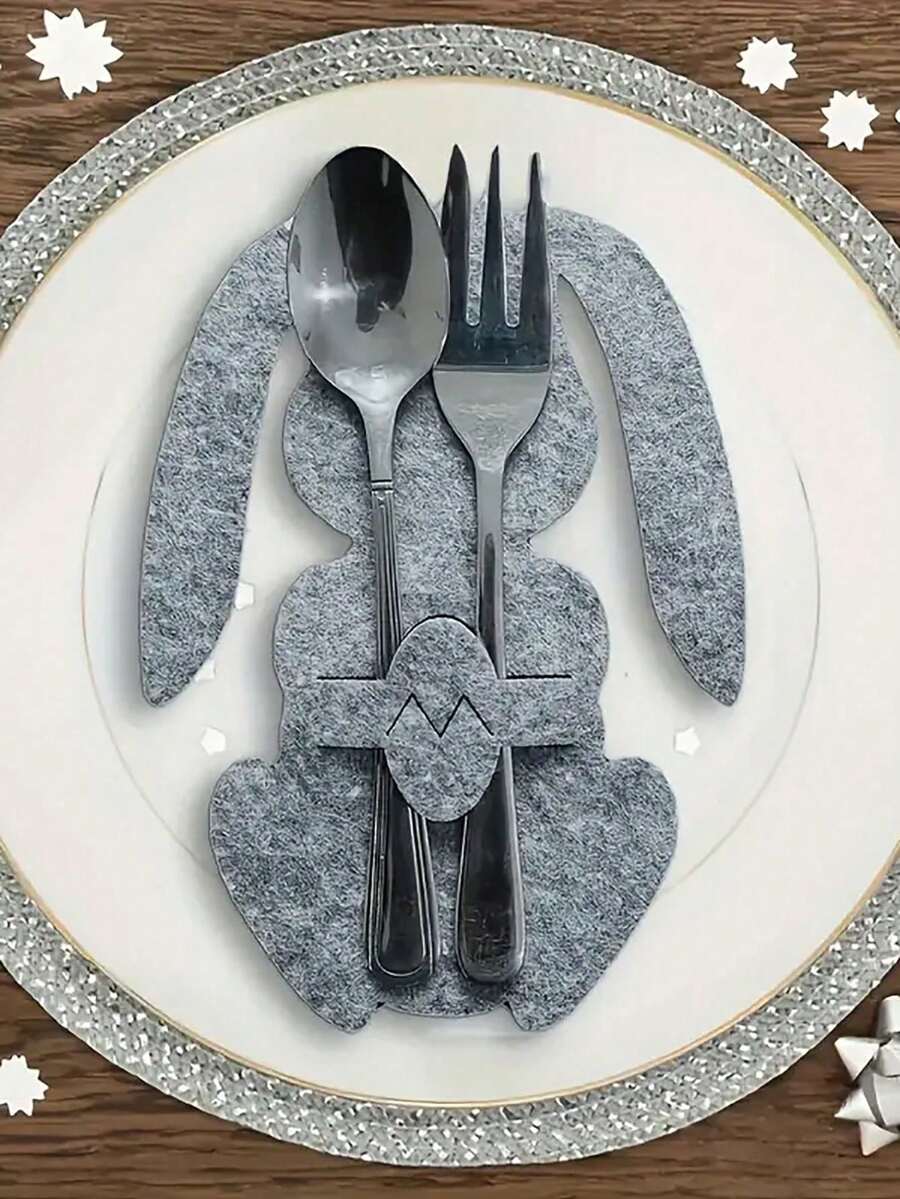 12 Stücke Osterhasen Besteckhalter Set - Filz Besteckaufbewahrungstasche, bunte Cartoon Hase Messer & Gabel Beutel für Dining, Küche und Frühlings Oster Party Dekoration - Verschiedenfarbig - Übersicht 1