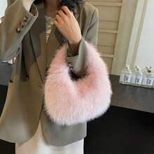 现货！2026新款冬季毛绒大容量手提包 - 女士粉色单肩托特包，时尚毛绒包。情人节送她的完美礼物，日常使用/约会/购物的理想之选。批发供应，限时特价，超值！冬季女士必备可爱包包！ - 粉色 - 查看 2