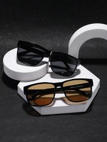 2 PCS Men's Square Fashion Glasses Classic Black Polycarbonate Frame Lightweight Suitable For Daily Driving With Glasses Box - Multicolor - View 2